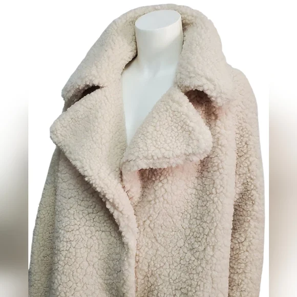 NWOT Lucky Brand Ivory Sherpa Teddy Long Coat. Large. - Picture 4 of 11